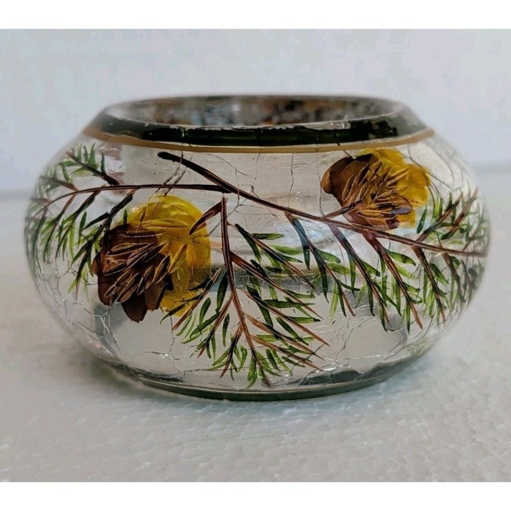 Yankee‎ Candle Crackle Glass Christmass Tree Branches Pinecone Candle Base 3"